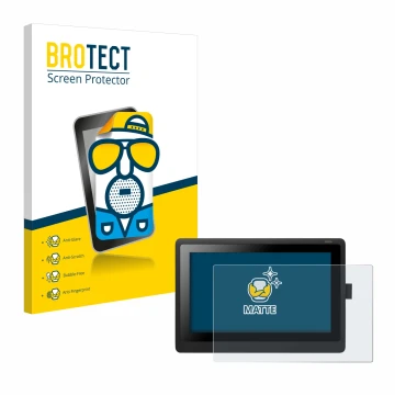 Parte frontal de un envase de producto con el logotipo de la marca BROTECT. Al lado se muestra el dispositivo Wacom Cintiq 16 