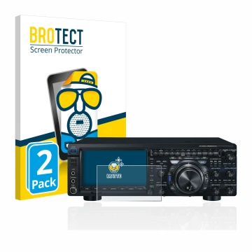 Parte frontal de un envase de producto con el logotipo de la marca BROTECT. Al lado se muestra el dispositivo Yaesu FT-DX101D 