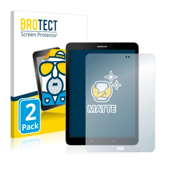 Parte frontal de un envase de producto con el logotipo de la marca BROTECT. Al lado se muestra el dispositivo Samsung Galaxy T