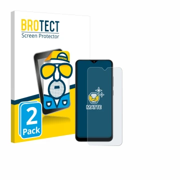 Parte frontal de un envase de producto con el logotipo de la marca BROTECT. Al lado se muestra el dispositivo Samsung Galaxy A