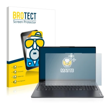 Parte frontal de un envase de producto con el logotipo de la marca BROTECT. Al lado se muestra el dispositivo Lenovo Yoga 7 Ge