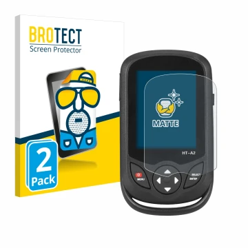 Parte frontal de un envase de producto con el logotipo de la marca BROTECT. Al lado se muestra el dispositivo Hti HT A2 con su