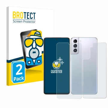 Parte frontal de un envase de producto con el logotipo de la marca BROTECT. Al lado se muestra el dispositivo Samsung Galaxy S