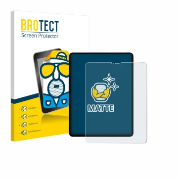 Parte frontal de un envase de producto con el logotipo de la marca BROTECT. Al lado se muestra el dispositivo Apple iPad Pro 1