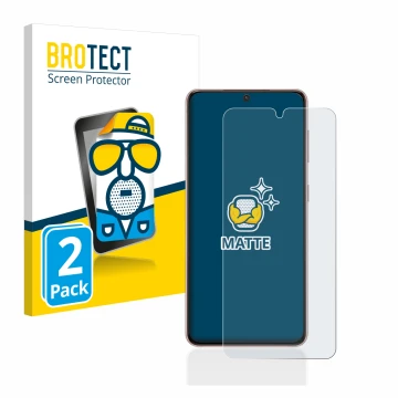 Parte frontal de un envase de producto con el logotipo de la marca BROTECT. Al lado se muestra el dispositivo Samsung Galaxy S