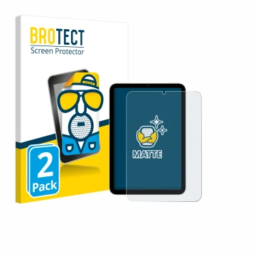 Parte frontal de un envase de producto con el logotipo de la marca BROTECT. Al lado se muestra el dispositivo Apple iPad Mini 