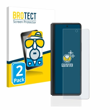 Parte frontal de un envase de producto con el logotipo de la marca BROTECT. Al lado se muestra el dispositivo Samsung Galaxy Z