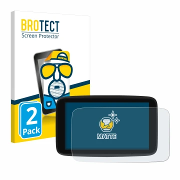 Parte frontal de un envase de producto con el logotipo de la marca BROTECT. Al lado se muestra el dispositivo TomTom GO Discov