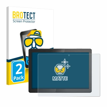 Parte frontal de un envase de producto con el logotipo de la marca BROTECT. Al lado se muestra el dispositivo Lenovo Tab M10 T