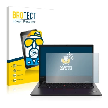 Parte frontal de un envase de producto con el logotipo de la marca BROTECT. Al lado se muestra el dispositivo Lenovo ThinkPad 