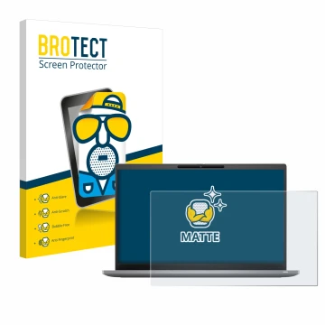 Parte frontal de un envase de producto con el logotipo de la marca BROTECT. Al lado se muestra el dispositivo Dell Latitude 74