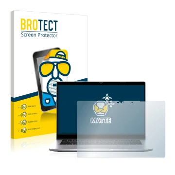 Parte frontal de un envase de producto con el logotipo de la marca BROTECT. Al lado se muestra el dispositivo Dell Latitude 53