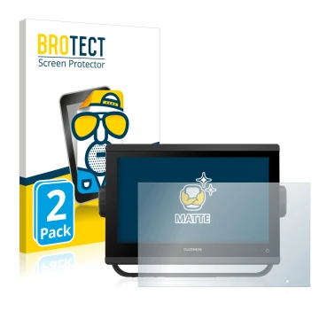 Parte frontal de un envase de producto con el logotipo de la marca BROTECT. Al lado se muestra el dispositivo Garmin GPSMAP 92