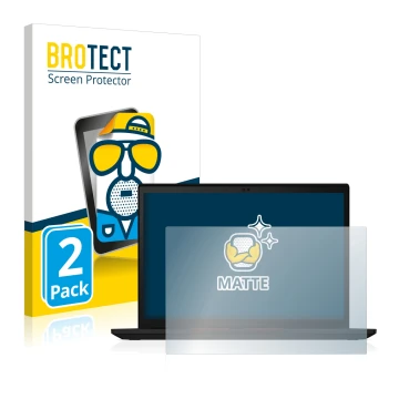 Parte frontal de un envase de producto con el logotipo de la marca BROTECT. Al lado se muestra el dispositivo Lenovo ThinkPad 