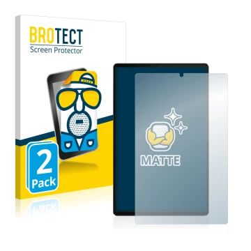 Parte frontal de un envase de producto con el logotipo de la marca BROTECT. Al lado se muestra el dispositivo Lenovo Tab M10 F