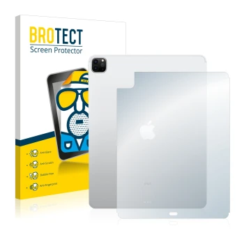Parte frontal de un envase de producto con el logotipo de la marca BROTECT. Al lado se muestra el dispositivo Apple iPad 12.9