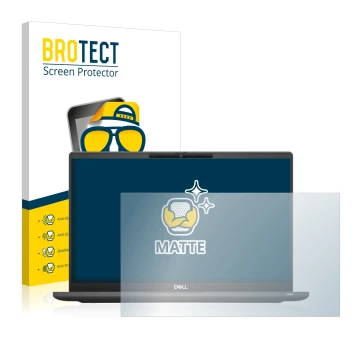 Parte frontal de un envase de producto con el logotipo de la marca BROTECT. Al lado se muestra el dispositivo Dell Latitude 73