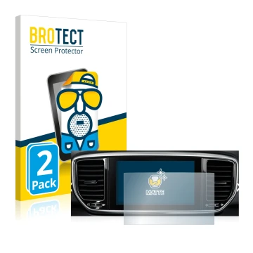 Parte frontal de un envase de producto con el logotipo de la marca BROTECT. Al lado se muestra el dispositivo Kia Sportage QLP