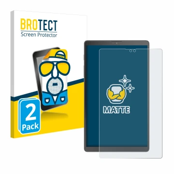 Parte frontal de un envase de producto con el logotipo de la marca BROTECT. Al lado se muestra el dispositivo Samsung Galaxy T