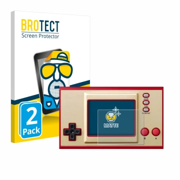 Parte frontal de un envase de producto con el logotipo de la marca BROTECT. Al lado se muestra el dispositivo Nintendo Game & 