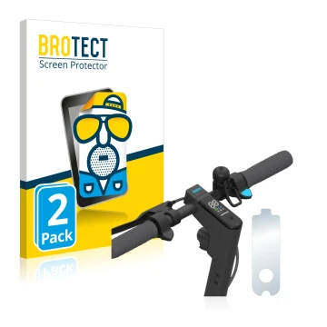 Parte frontal de un envase de producto con el logotipo de la marca BROTECT. Al lado se muestra el dispositivo Segway Ninebot K