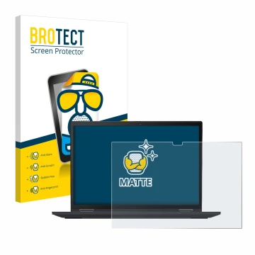 Parte frontal de un envase de producto con el logotipo de la marca BROTECT. Al lado se muestra el dispositivo Lenovo ThinkPad 