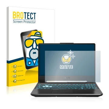 Parte frontal de un envase de producto con el logotipo de la marca BROTECT. Al lado se muestra el dispositivo ASUS TUF Gaming 