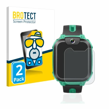 Parte frontal de un envase de producto con el logotipo de la marca BROTECT. Al lado se muestra el dispositivo Imoo Watch Phone