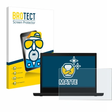 Parte frontal de un envase de producto con el logotipo de la marca BROTECT. Al lado se muestra el dispositivo Lenovo ThinkPad 