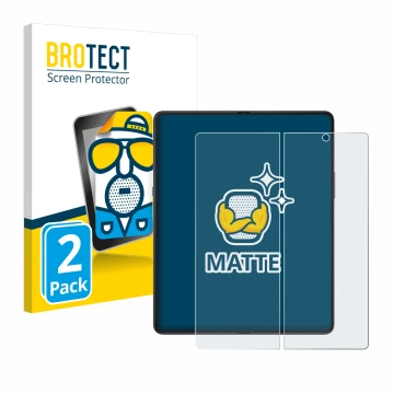 Parte frontal de un envase de producto con el logotipo de la marca BROTECT. Al lado se muestra el dispositivo Samsung Galaxy Z