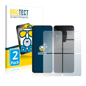 Parte frontal de un envase de producto con el logotipo de la marca BROTECT. Al lado se muestra el dispositivo Samsung Galaxy Z