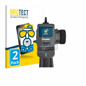 Parte frontal de un envase de producto con el logotipo de la marca BROTECT. Al lado se muestra el dispositivo Futaba T3PV con 