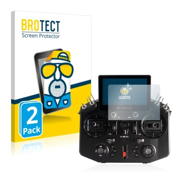 Parte frontal de un envase de producto con el logotipo de la marca BROTECT. Al lado se muestra el dispositivo FrSky Tandem X20