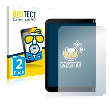 Parte frontal de un envase de producto con el logotipo de la marca BROTECT. Al lado se muestra el dispositivo Microsoft Surfac