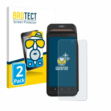 Parte frontal de un envase de producto con el logotipo de la marca BROTECT. Al lado se muestra el dispositivo ingenico Axium D