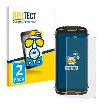 Parte frontal de un envase de producto con el logotipo de la marca BROTECT. Al lado se muestra el dispositivo Cubot King Kong 