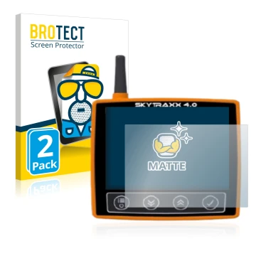 Parte frontal de un envase de producto con el logotipo de la marca BROTECT. Al lado se muestra el dispositivo Skytraxx 4.0 con