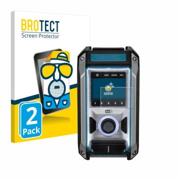 Parte frontal de un envase de producto con el logotipo de la marca BROTECT. Al lado se muestra el dispositivo Makita DMR115 co