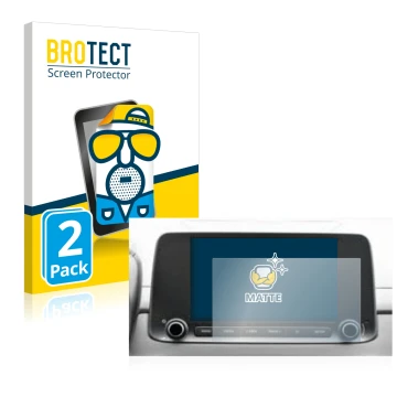 Parte frontal de un envase de producto con el logotipo de la marca BROTECT. Al lado se muestra el dispositivo Hyundai Kona 202