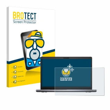 Parte frontal de un envase de producto con el logotipo de la marca BROTECT. Al lado se muestra el dispositivo Dell Latitude 55