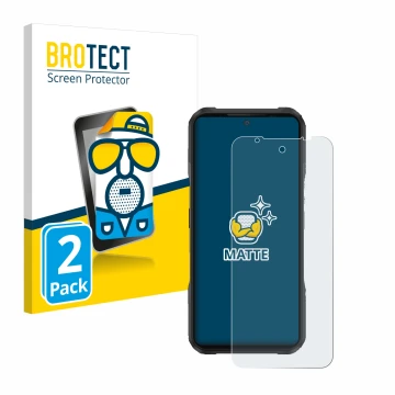 Parte frontal de un envase de producto con el logotipo de la marca BROTECT. Al lado se muestra el dispositivo Doogee V20 con s