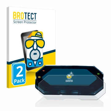 Parte frontal de un envase de producto con el logotipo de la marca BROTECT. Al lado se muestra el dispositivo Yamaha MT-07 202