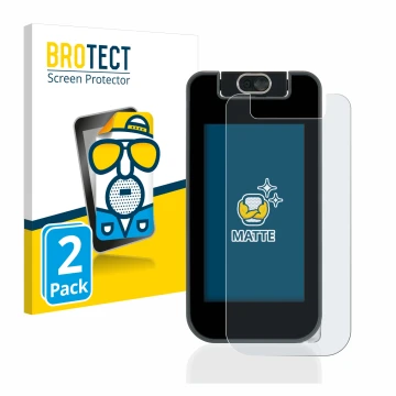 Parte frontal de un envase de producto con el logotipo de la marca BROTECT. Al lado se muestra el dispositivo Vtech Kidicom Ad