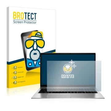 Parte frontal de un envase de producto con el logotipo de la marca BROTECT. Al lado se muestra el dispositivo HP EliteBook 855