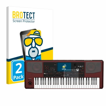 Parte frontal de un envase de producto con el logotipo de la marca BROTECT. Al lado se muestra el dispositivo KORG Pa1000 con 