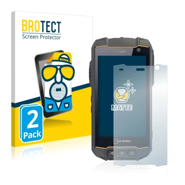 Parte frontal de un envase de producto con el logotipo de la marca BROTECT. Al lado se muestra el dispositivo i.safe MOBILE IS