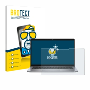 Parte frontal de un envase de producto con el logotipo de la marca BROTECT. Al lado se muestra el dispositivo Dell Latitude 73