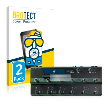 Parte frontal de un envase de producto con el logotipo de la marca BROTECT. Al lado se muestra el dispositivo Kemper Profiler 