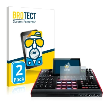 Parte frontal de un envase de producto con el logotipo de la marca BROTECT. Al lado se muestra el dispositivo Akai MPC X 10.1
