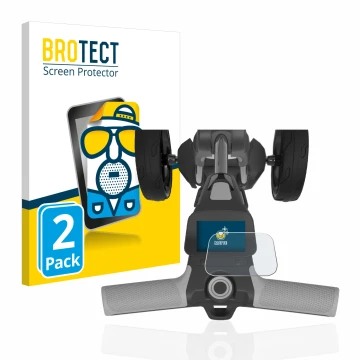 Parte frontal de un envase de producto con el logotipo de la marca BROTECT. Al lado se muestra el dispositivo PowaKaddy FX5 2.